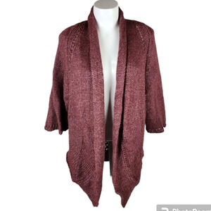 Chiaramente Alpaca Wool Open Front Cardigan  Short Sleeve Burgundy Size Medium